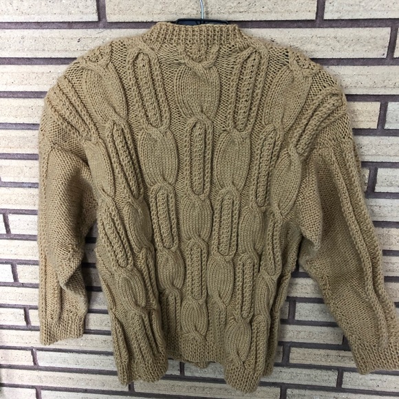 Vintage Handknit Camel Cable Knit Cardigan Sweater - Bust 30 - Size S - Picture 5 of 11